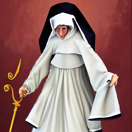 Prompt: female character inspired by venice carnival and nun | | art by greg rutswork and lois van barlee