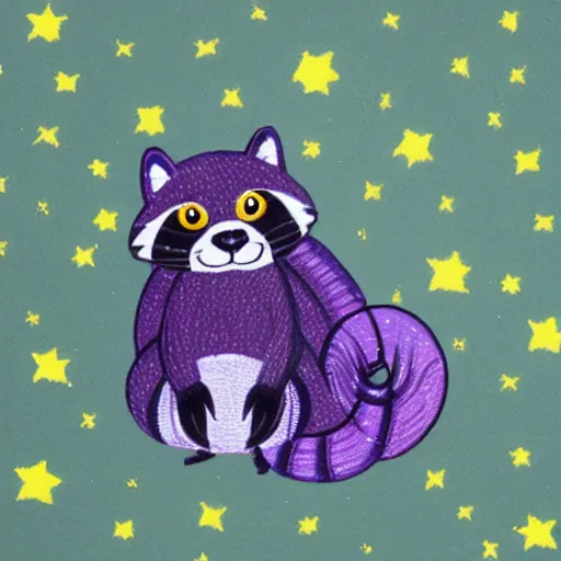 Prompt: purple raccoon in the stars