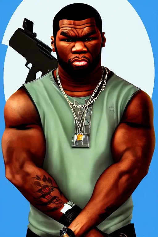 Prompt: a medium shot portrait of 5 0 cent as a gta san andreas character, intricate detail, trending on artstationhq