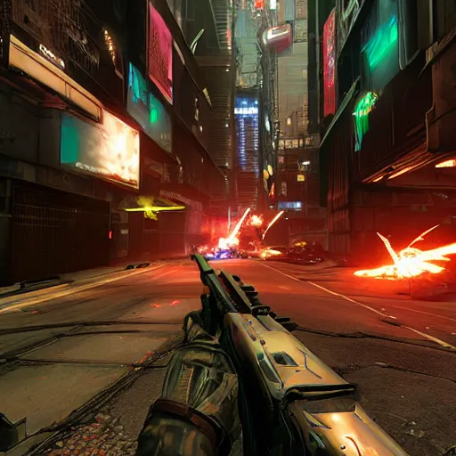 Image similar to NeoTokyo is a multiplayer tactical first-person shooter total conversion modification of Half-Life 2 in a futuristic cyberpunk setting, created by American developer Studio Radi-8.