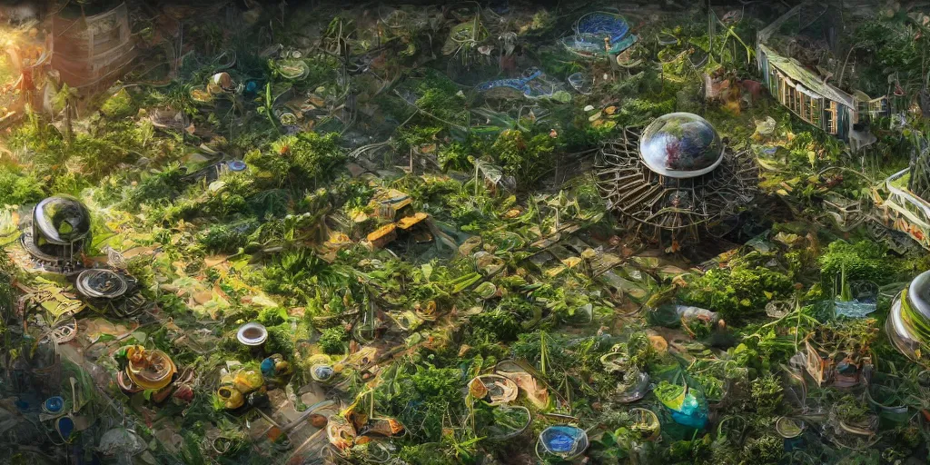 Image similar to 4k solarpunk wallpaper, permaculture, solarpunk is a science fiction literary subgenre and art movement that envisions how the future might look if humanity succeeded in solving major contemporary challenges with an emphasis on sustainability, human impact on the environment, and addressing climate change and pollution, trending on artstation