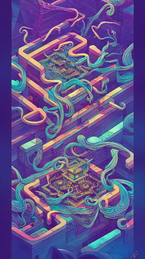 Image similar to arcane twisted turn of fate abstraction, centered award winning ink pen illustration, isometric abstract illustration by dan mumford, edited by craola, technical drawing by beeple and tooth wu, tiny details by artgerm and watercolor girl, symmetrically isometrically centered