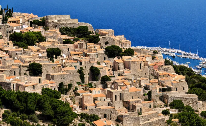 Prompt: ancient corsican city on white cliff