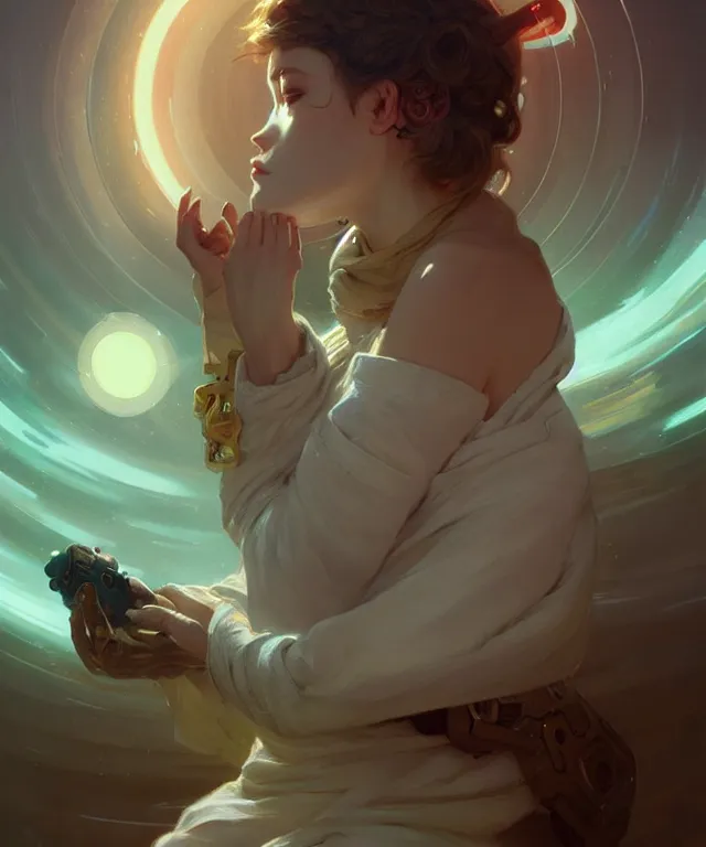 Image similar to Do android sheep dream of electric humans?, highly detailed, digital painting, artstation, concept art, smooth, sharp focus, illustration, art by artgerm and greg rutkowski and alphonse mucha
