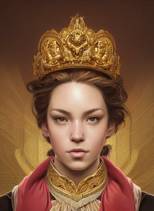 Image similar to portrait of a royal pig, hog, fantasy, intricate, elegant, beautiful, digital art, beautiful dynamic lighting, golden ratio, highly detailed, digital painting, trending on artstation, concept art, smooth, sharp focus, illustration, photo realistic, art by artgerm and greg rutkowski and alphonse mucha and yoji shinkawa, 4 k