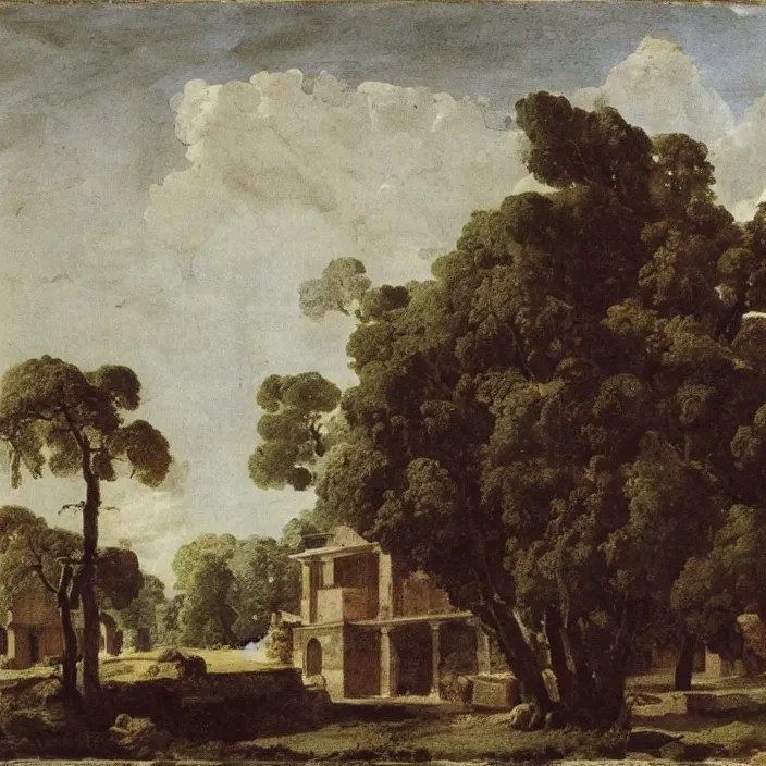 Prompt: a building in a serene landscape, by giovanni battista tiepolo