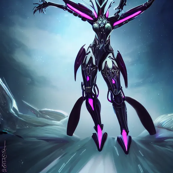 Image similar to highly detailed giantess shot exquisite warframe fanart, looking up at a giant 500 foot tall beautiful stunning saryn prime female warframe, as a stunning anthropomorphic robot female dragon, looming over you, posing elegantly, camera between the legs, white sleek armor with glowing fuchsia accents, proportionally accurate, anatomically correct, sharp claws, two arms, two legs, camera close to the legs and feet, giantess shot, upward shot, ground view shot, leg and thigh shot, epic low shot, high quality, captura, realistic, professional digital art, high end digital art, furry art, macro art, giantess art, anthro art, DeviantArt, artstation, Furaffinity, 3D realism, 8k HD octane render, epic lighting, depth of field