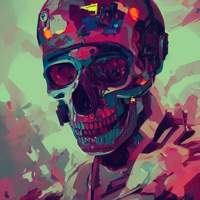 Image similar to a colorful comic noir illustration painting of a cyberpunk skull by sachin teng and sergey kolesov and artgerm and pascal blanche. in style of digital art, symmetry, sci fi, hyper detailed. octane render. trending on artstation