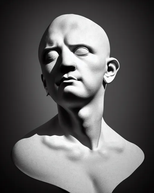 Image similar to surreal mythical dreamy black and white fine art photo of a monumental sculpture bust of elmo, rim light, cinematic, studio dramatic light, poetic, octane render, 8 k, photo - realistic