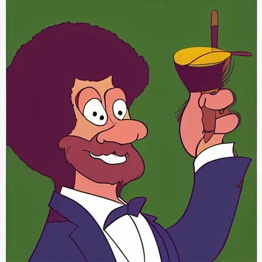 Prompt: “Bob Ross as a Looney Tunes character, animation cell”