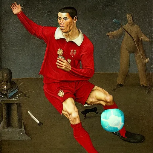 Image similar to cristiano ronaldo by hieronymus bosch,