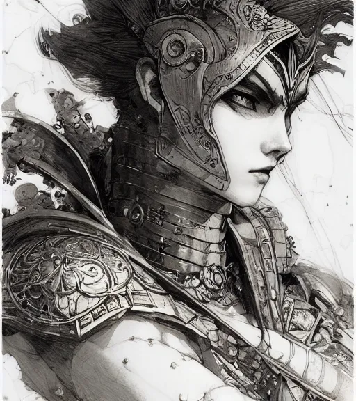 Image similar to portrait of anime woman in armor, pen and ink, intricate line drawings, by craig mullins, ruan jia, kentaro miura, greg rutkowski, loundraw