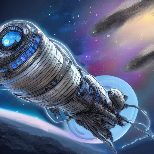 Image similar to Tardigrade shaped space ship in space, Hyper detailed, Photorealistic, 4k, Illustration
