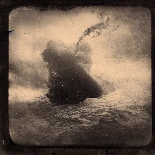 Prompt: tintype photo, underwater, tornado