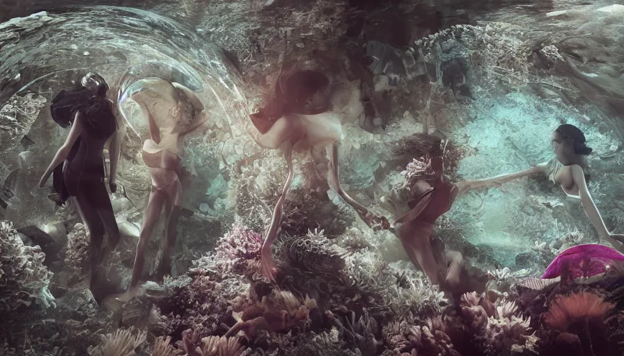 Prompt: A fashion Catwalk in an underwater glass tunnel, Fashion Photography, Concept Art, Octane, Redshift, High Detail