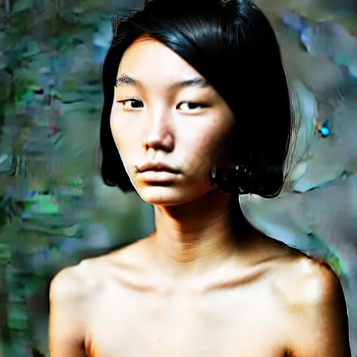 Image similar to photo portrait of beautiful 2 0 - year - old asian woman by'inez and vinoodh ','models. com ', elegant, luxury, masterpiece