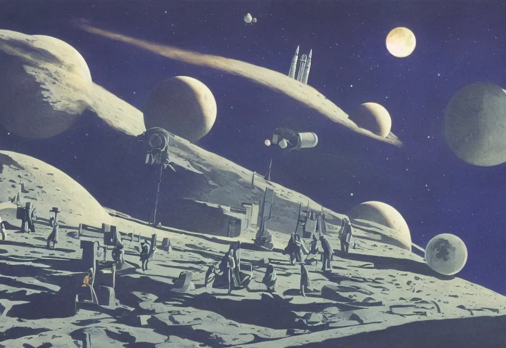 Image similar to Destination Moon, Rick Guidice, Chesley Bonestell, Lucien Rudaux, Rolf Klep, Fred Freeman, George Pal