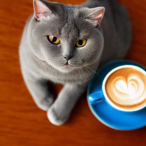 Image similar to photo british shorthair cat with cup of coffee