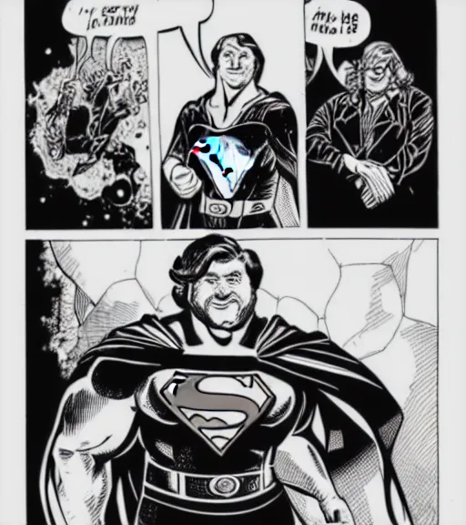 Prompt: gabe newell as a superman, comics style, line art