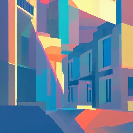 Prompt: 🌈 🛰 abstract by atey ghailan and edward hopper bautiful color city flat