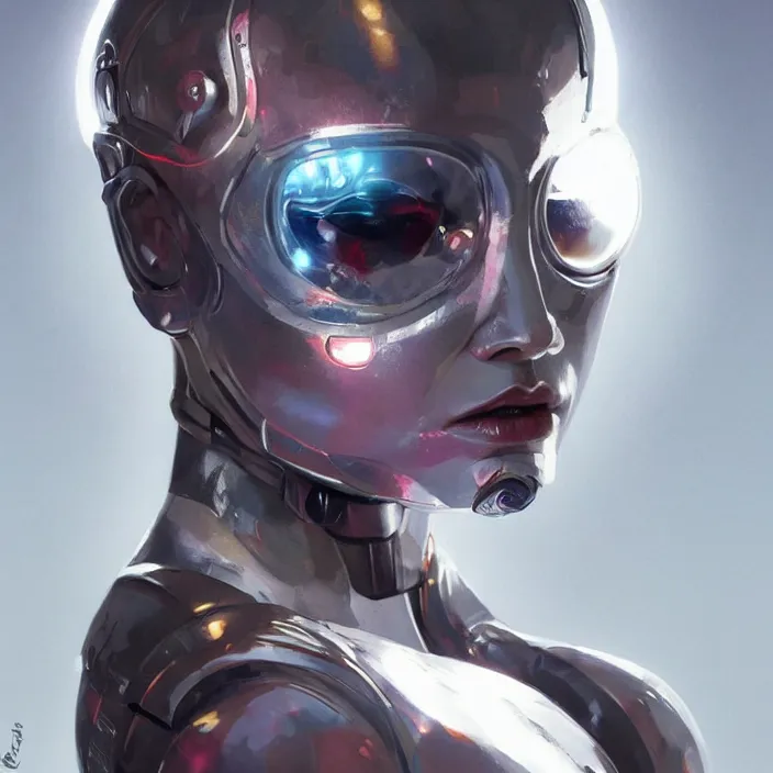 Image similar to cyborg bjork, portrait, highly detailed, digital painting, trending on artstation, concept art, sharp focus, illustration, art by artgerm and greg rutkowski and magali villeneuv