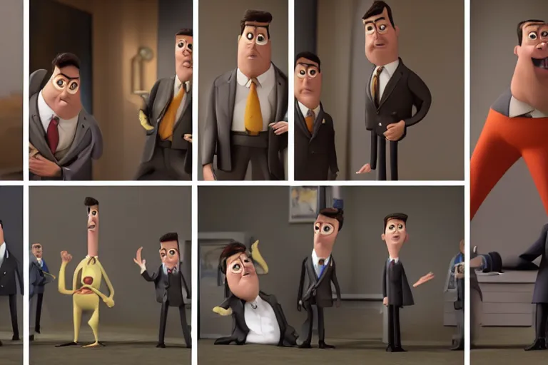 Prompt: film stills of a pixar film about a group of contract killers in suits.