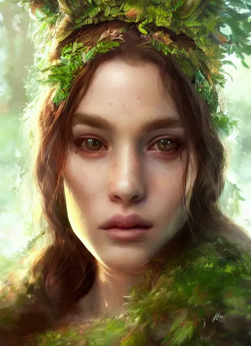 Image similar to portrait of a gorgeous princes of the forest, 8k render, ultra realistic, soft lighting, artstation, Annie Leibovitz, artgerm