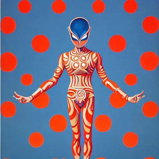 Image similar to vitruvian ultraman by james jean and shusei nagaoka, magritte painting