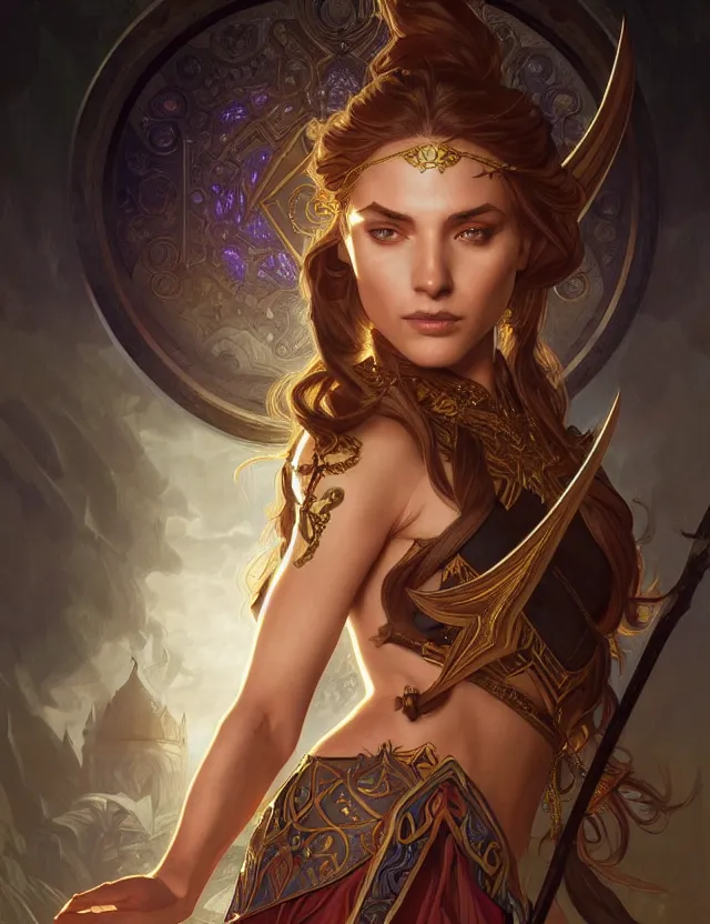 Image similar to symmetry!! intense fanart of a adriana as a mage warrior as acotar protagonist, magic background, intricate, elegant, highly detailed, my rendition, digital painting, artstation, concept art, smooth, sharp focus, illustration, art by artgerm and greg rutkowski and alphonse mucha