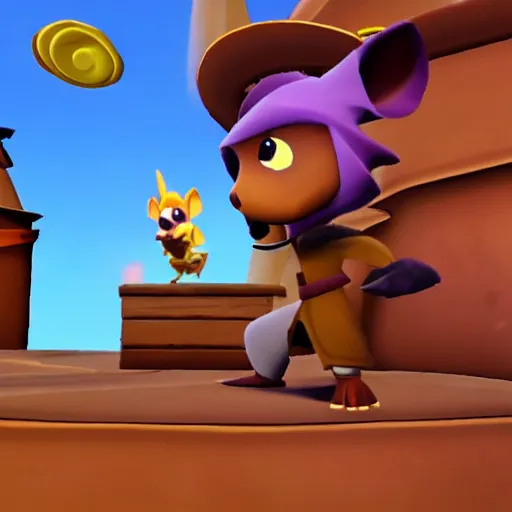 Prompt: screenshot of a cute inspector mouse with a brown trenchcoat as an npc in spyro the dragon video game, with playstation 1 graphics, activision blizzard, upscaled to high resolution