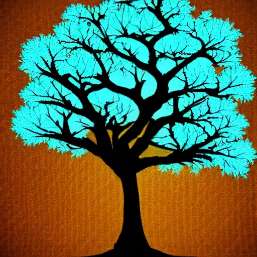 Prompt: simple tree fractal, cyan and black