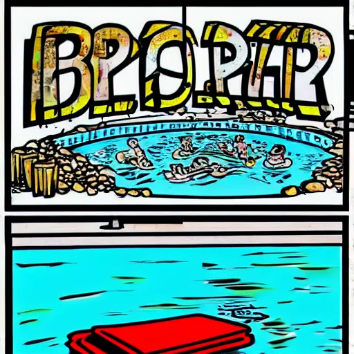 Image similar to big pool sunk in the ground like a damn garbage can, in the style of ron english, in the secondary style of matt bors, by david wojnarowicz, shock art, poster art, 8 k concept art, trending on behance