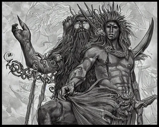 Image similar to the pagan enigma god by frank frazzetta