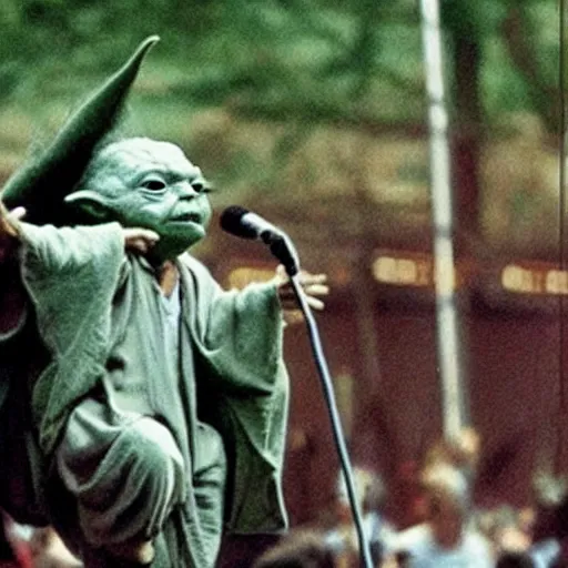 Image similar to yoda performing at woodstock