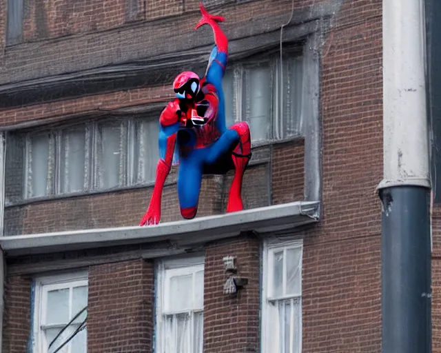 Image similar to photograph of spider - man on a building movie set