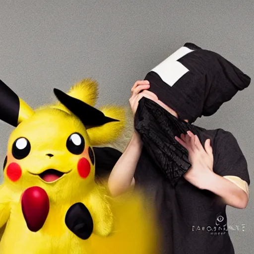 Image similar to portrait sneezing mid - sneeze midsneeze detective sneezing pikachu mid - sneeze wiping face with rag at a photoshoot studio lighting