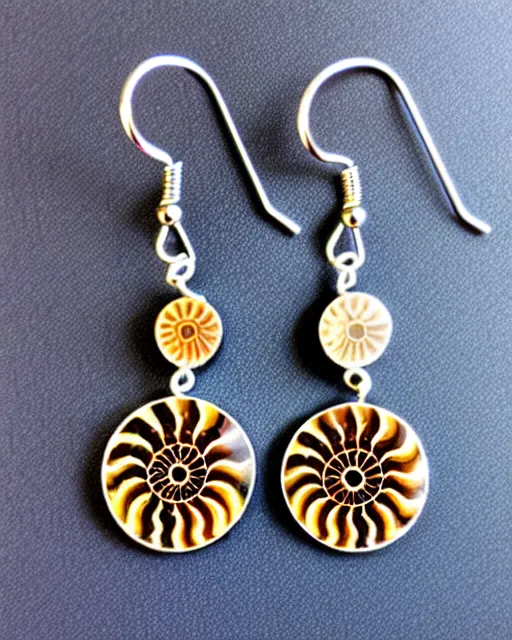 Prompt: ammonite fossil, 2 d lasercut earrings,