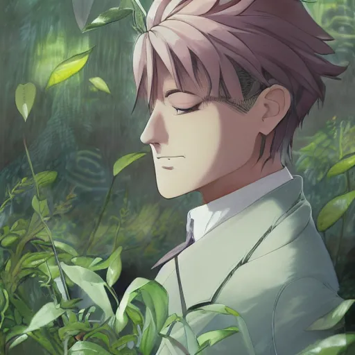 Image similar to portrait of bill rizer as a botanist, anime fantasy illustration by tomoyuki yamasaki, kyoto studio, madhouse, ufotable, trending on artstation