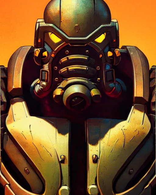 Image similar to doomfist from overwatch, character portrait, portrait, close up, concept art, intricate details, highly detailed, vintage sci - fi poster, retro future, vintage sci - fi art, in the style of chris foss, rodger dean, moebius, michael whelan, and gustave dore