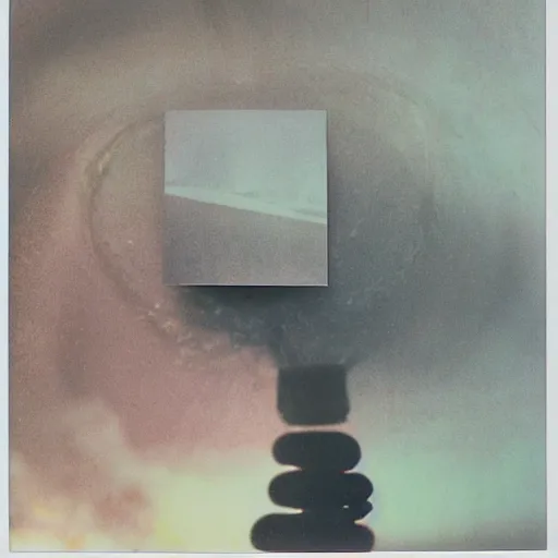 Image similar to polaroid of a surreal art scene, double exposure