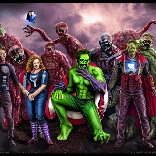 Image similar to a portrait of the avengers as zombies, highly detailed, digital photo, hdri, by christopher bretz and john carpenter, vivid colors, high contrast, 8 k resolution, intricate, photorealistic, smooth, psychedelic color scheme, concept art, award winning, cg society contest winner