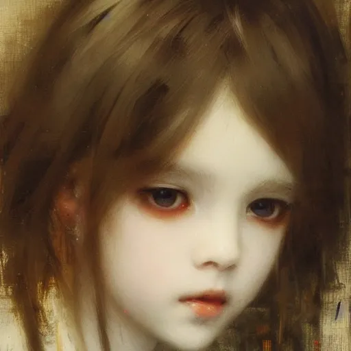 Image similar to little beauty girl with brown hair. By Ruan Jia. Ayami Kojima. Masterpiece