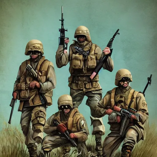 Image similar to retro, hd illustration of military troops, inspired by watercolor masterpieces, trending on artstation, 4 k