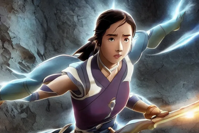 Image similar to live action film still of korra in the new fantasy movie, cinematic lighting