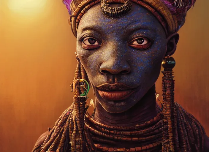 Image similar to highly detailed surreal vfx portrait portrait of an ancient magical voodoo mask tribal afrikan, stephen bliss, unreal engine, fantasy art by greg rutkowski, loish, rhads, ferdinand knab, makoto shinkai and lois van baarle, ilya kuvshinov, rossdraws, tom bagshaw, global illumination, radiant light, detailed and intricate environment