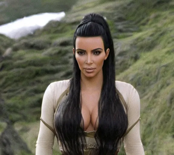 Image similar to a movie still of kim kardashian in the movie the lord of the rings