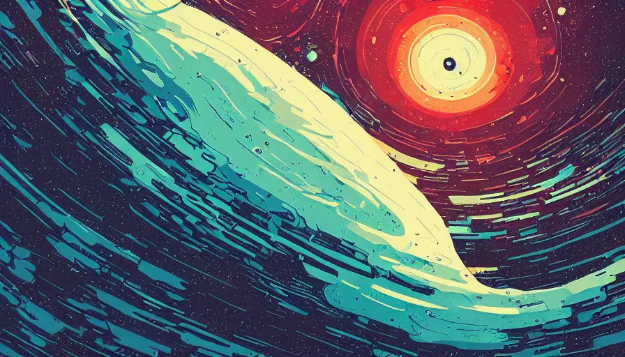 Prompt: concept art of an epic spiral galaxy in style of dan mumford and laurie greasley by james gilleard, very detailed, clean lines, atmospheric, vivid, wide angle, masterpiece