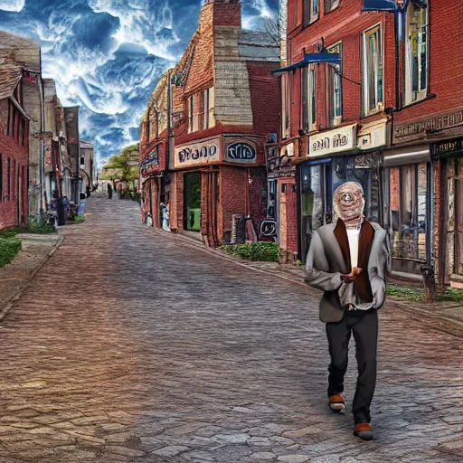 Image similar to time traveler from 2050 walking in a 1700 town, digital art, detailed