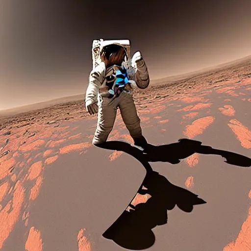 Prompt: an astronaut taking a selfie on the surface of mars