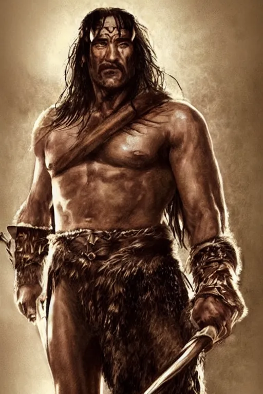 Prompt: concept art of clive owen as conan the barbarian